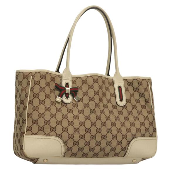 GUCCI GG Canvas Web Sherry Line Pretty Tote Bag Beige Gold - Picture 1 of 16